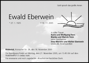 Anzeige von Ewald Eberwein von MGO