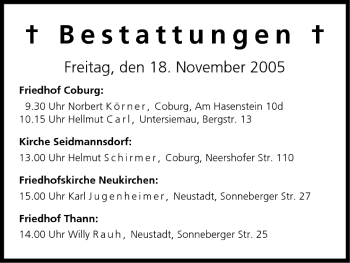 Anzeige von Bestattungen vom 18.11.2005 von MGO