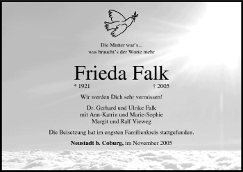 Anzeige von Frieda Falk von MGO