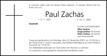 Anzeige von Paul Zachas von MGO