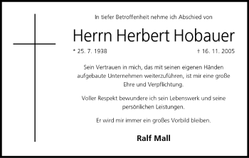 Anzeige von Herbert Hobauer von MGO