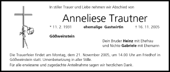 Anzeige von Anneliese Trautner von MGO