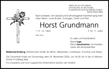 Anzeige von Horst Grundmann von MGO