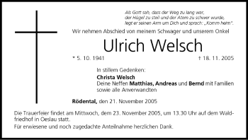 Anzeige von Ulrich Welsch von MGO