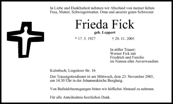 Anzeige von Frieda Fick von MGO