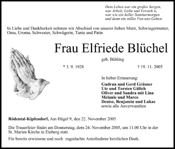 Anzeige von Elfriede Blüchel von MGO