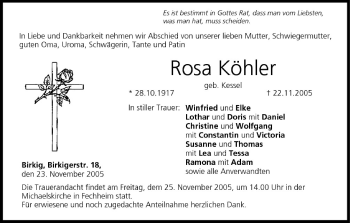 Anzeige von Rosa Köhler von MGO