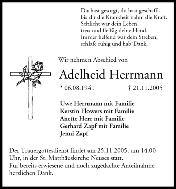 Anzeige von Adelheid Herrmann von MGO