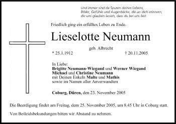 Anzeige von Lieselotte Neumann von MGO