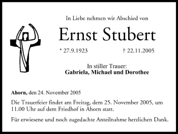 Anzeige von Ernst Stubert von MGO
