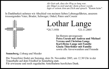 Anzeige von Lothar Lange von MGO