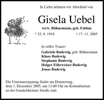 Anzeige von Gisela Uebel von MGO