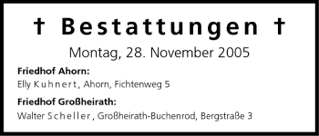 Anzeige von Bestattungen vom 28.11.2005 von MGO