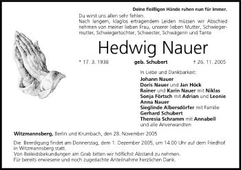 Anzeige von Hedwig Nauer von MGO