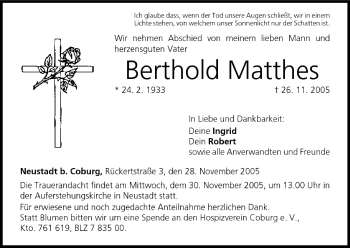 Anzeige von Berthold Matthes von MGO