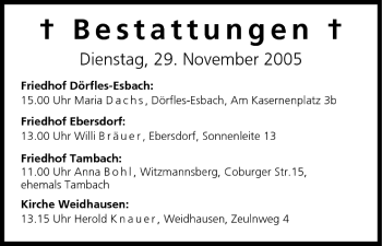 Anzeige von Bestattungen vom 29.11.2005 von MGO