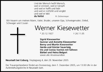 Anzeige von Werner Kiesewetter von MGO
