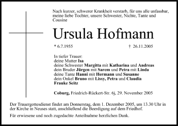 Anzeige von Ursula Hofmann von MGO