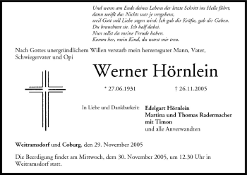 Anzeige von Werner Hörnlein von MGO