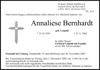 Anzeige von Annaliese Bernhardt von MGO