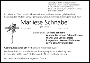 Anzeige von Marliese Schnabel von MGO