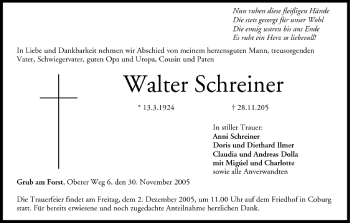 Anzeige von Walter Schreiner von MGO