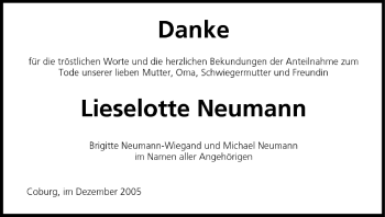 Anzeige von Lieselotte Neumann von MGO