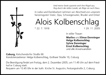 Anzeige von Alois Kolbenschlag von MGO