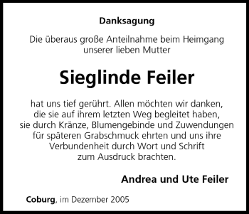 Anzeige von Sieglinde Feiler von MGO