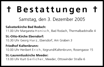 Anzeige von Bestattungen vom 03.12.2005 von MGO