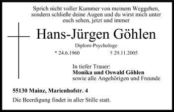 Anzeige von Hans-Jürgen Göhlen von MGO