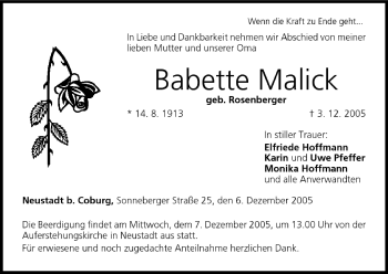 Anzeige von Babette Malick von MGO