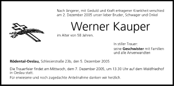 Anzeige von Werner Kauper von MGO