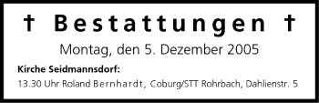 Anzeige von Bestattungen vom 05.12.2005 von MGO
