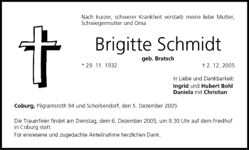 Anzeige von Brigitte Schmidt von MGO