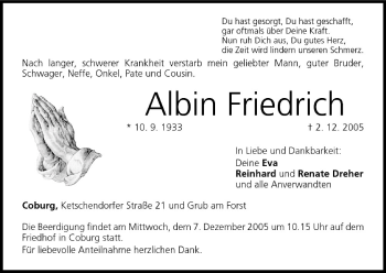 Anzeige von Albin Friedrich von MGO