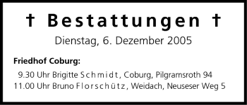 Anzeige von Bestattungen vom 06.12.2005 von MGO