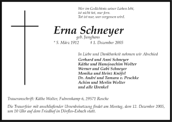 Anzeige von Erna Schneyer von MGO