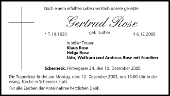 Anzeige von Gertrud Rose von MGO