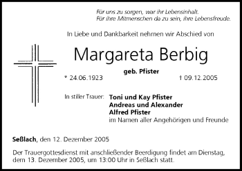 Anzeige von Margareta Berbig von MGO