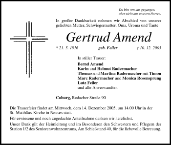 Anzeige von Gertrud Amend von MGO