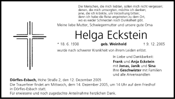 Anzeige von Helga Eckstein von MGO