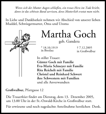 Anzeige von Martha Goch von MGO