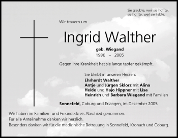 Anzeige von Ingrid Walther von MGO