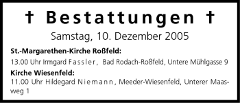 Anzeige von Bestattungen vom 10.12.2005 von MGO
