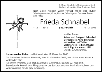 Anzeige von Frieda Schnabel von MGO