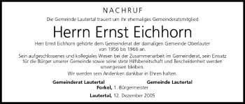 Anzeige von Ernst Eichhorn von MGO
