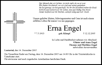 Anzeige von Erna Engel von MGO