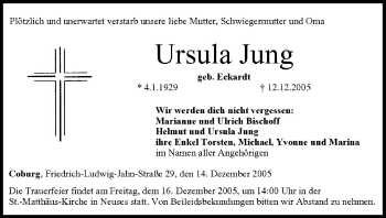 Anzeige von Ursula Jung von MGO