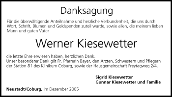 Anzeige von Werner Kiesewetter von MGO